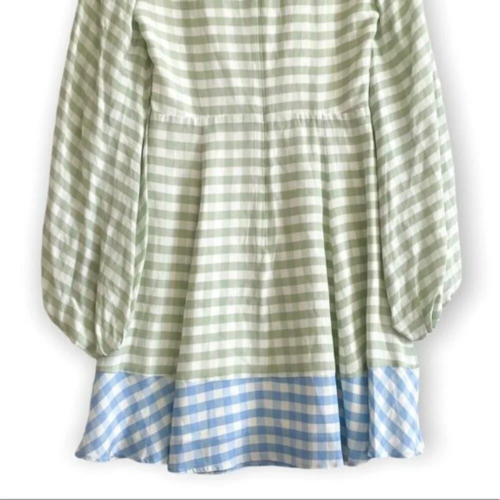 STAUD Olivier Gingham Mini Dress Green Blue Size 2 NWT